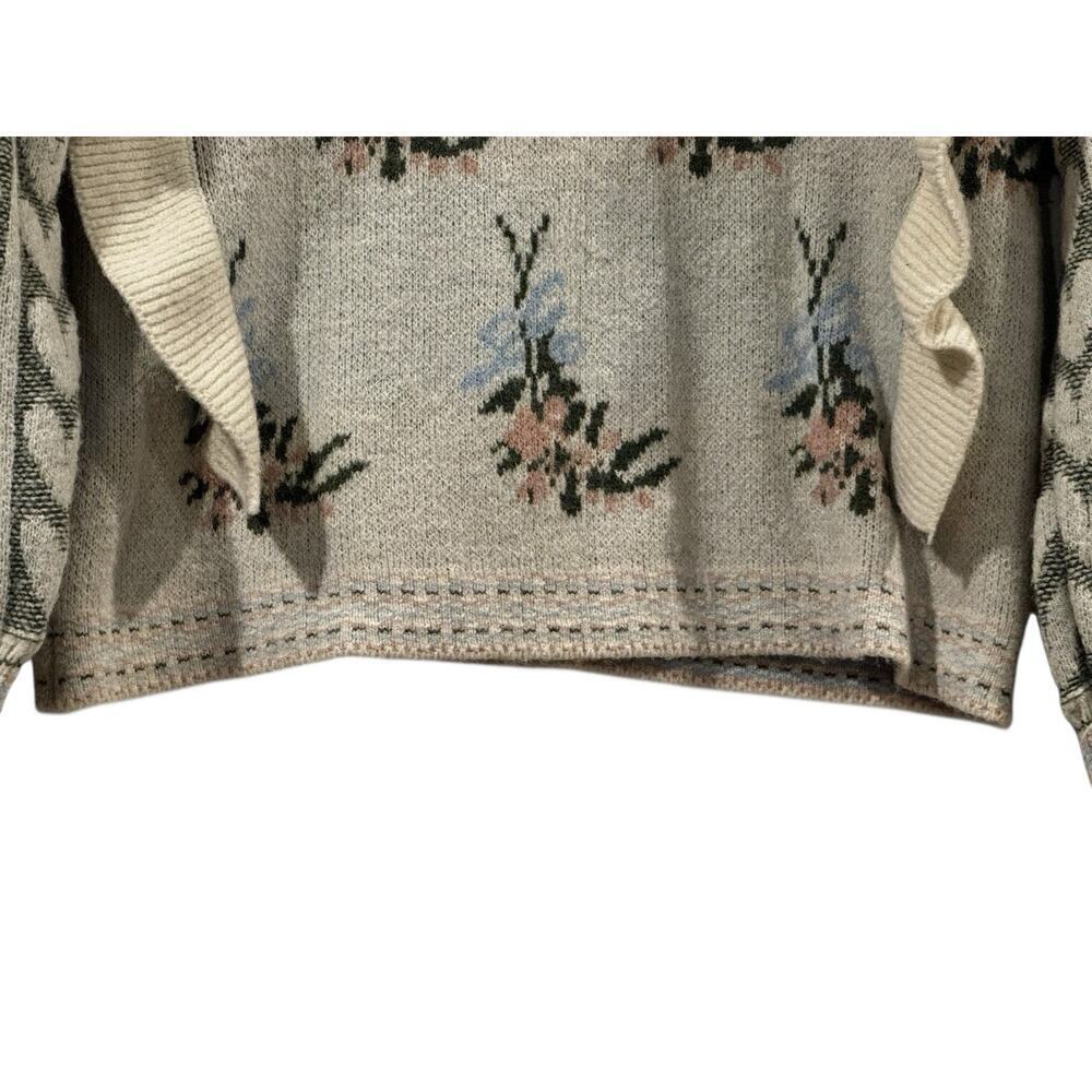 Sunday Up Floral Heart Ruffle Crewneck Knit Sweater Women’s Medium Cider - Picture 6 of 14